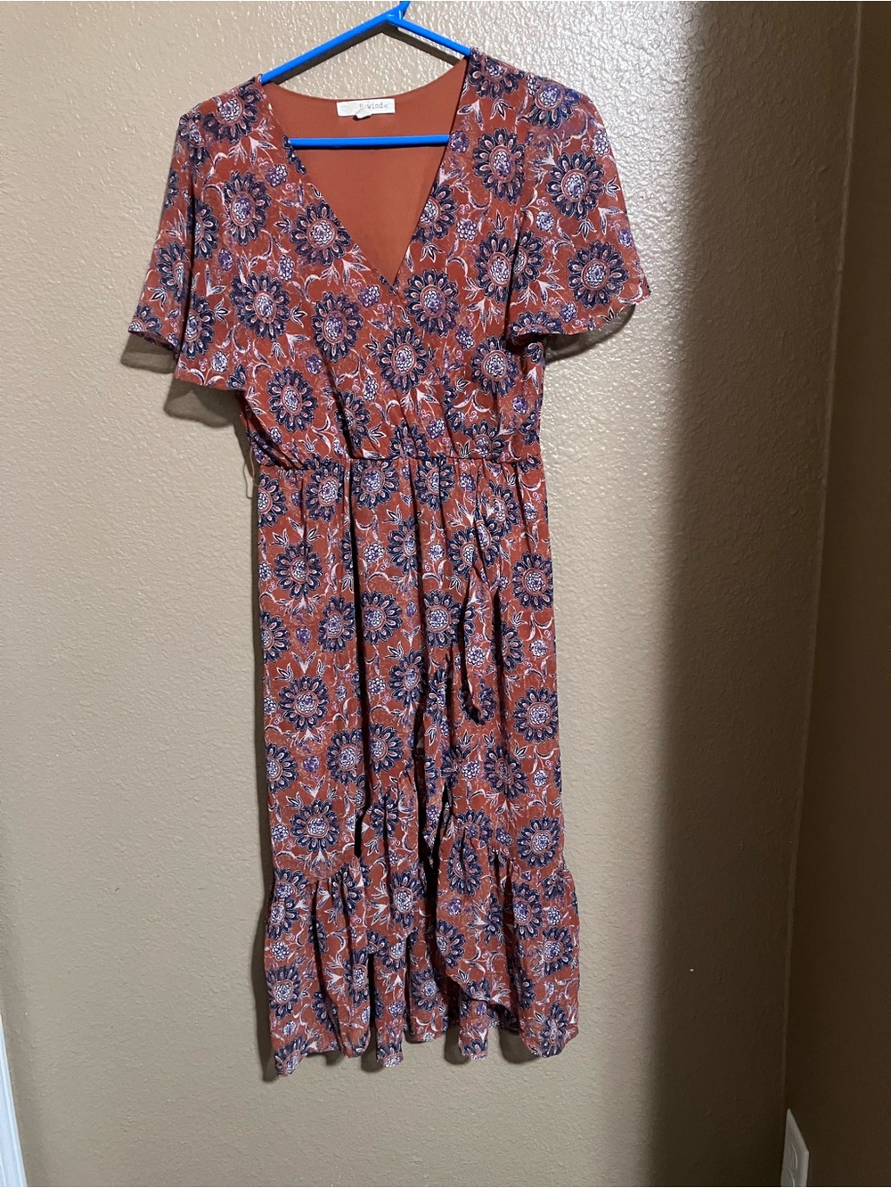 Rewind Rust Floral Midi Wrap Dress